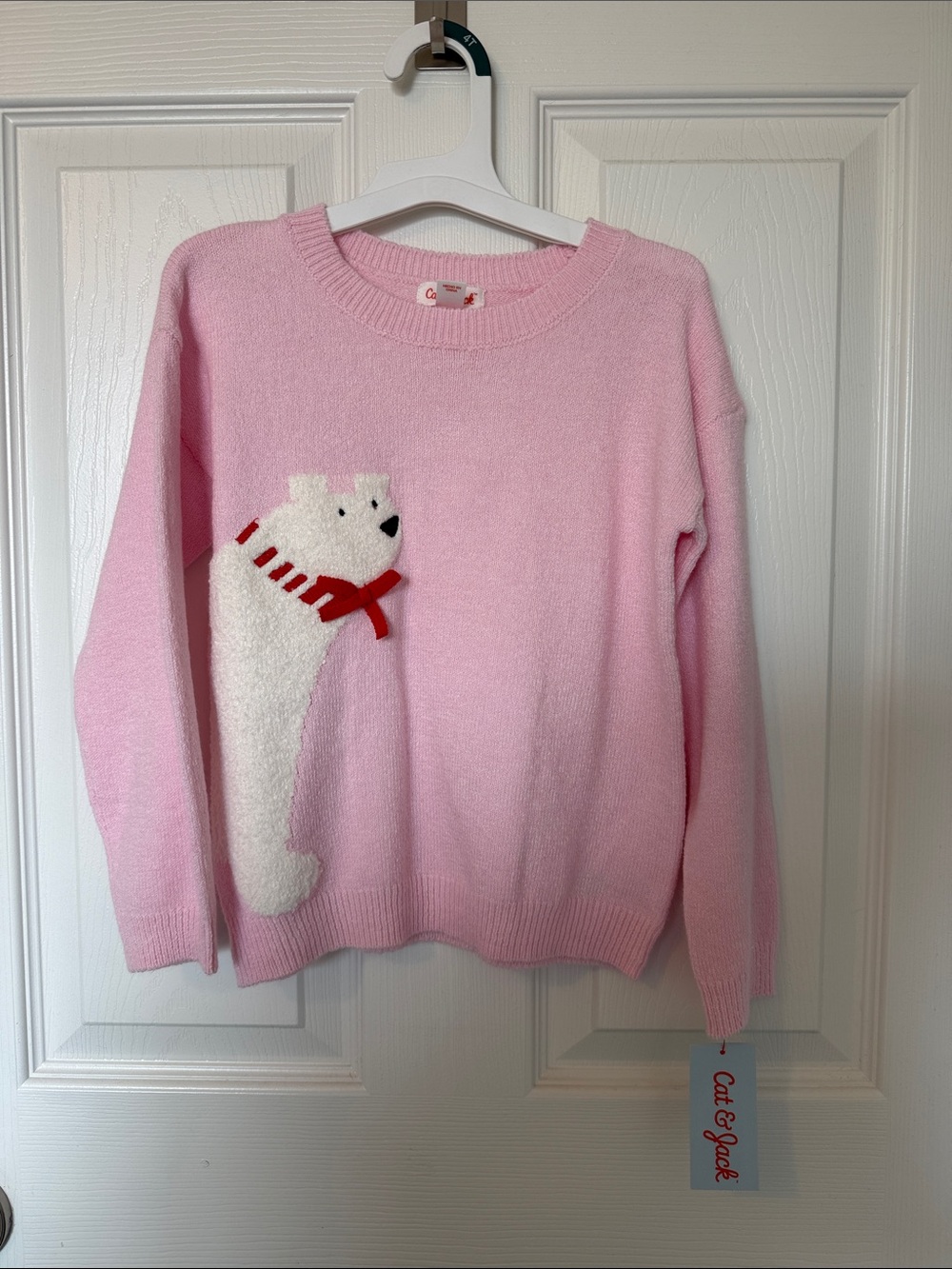 Cat & Jack Light Pink Crewneck Sweater with White Polar Bear Appliqué - 5T